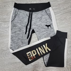 PINK Victoria's Secret Black, White, Gray & Gold Joggers